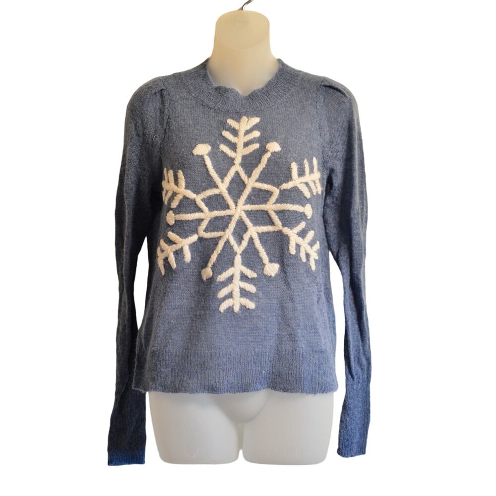 AS IS Wildfox $192 XS Long Sleeve Sweater Top First Snow Snowflake Blue Knit